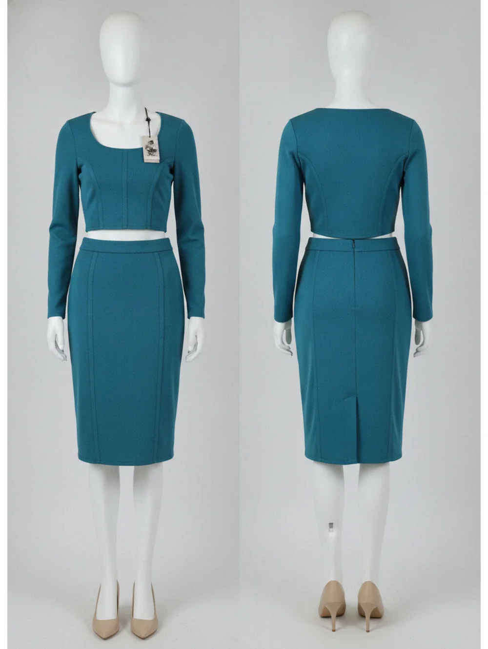 Sincerely Jules Teal Two-Piece Skirt and Crop Top Set Medium